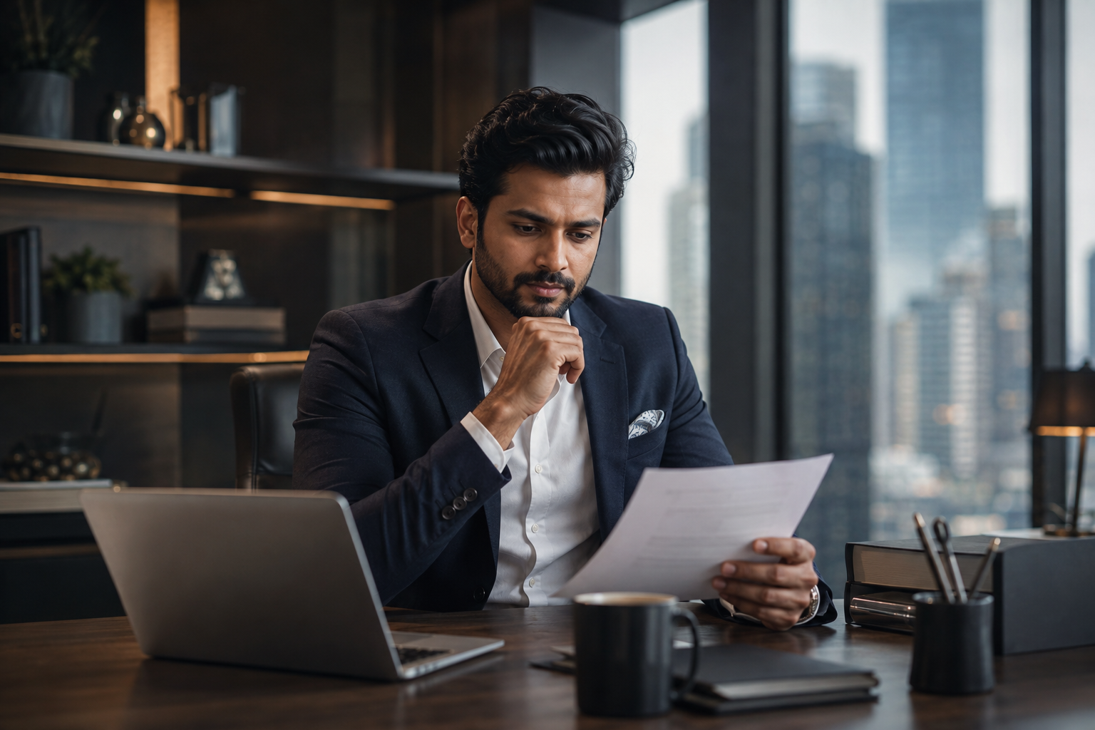 Indian professional reflecting on an important career decision