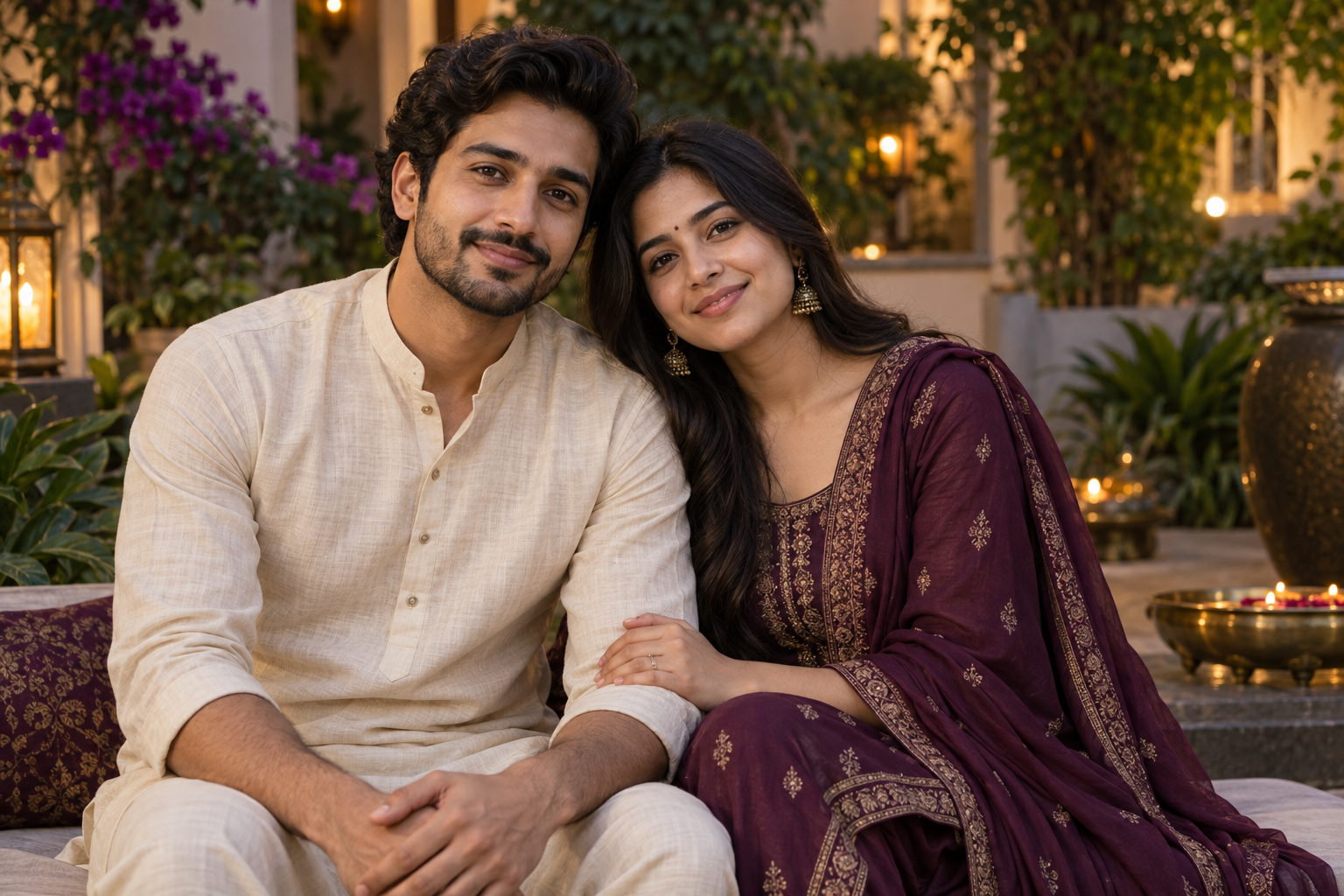 Young adult Indian couple sharing a relaxed moment